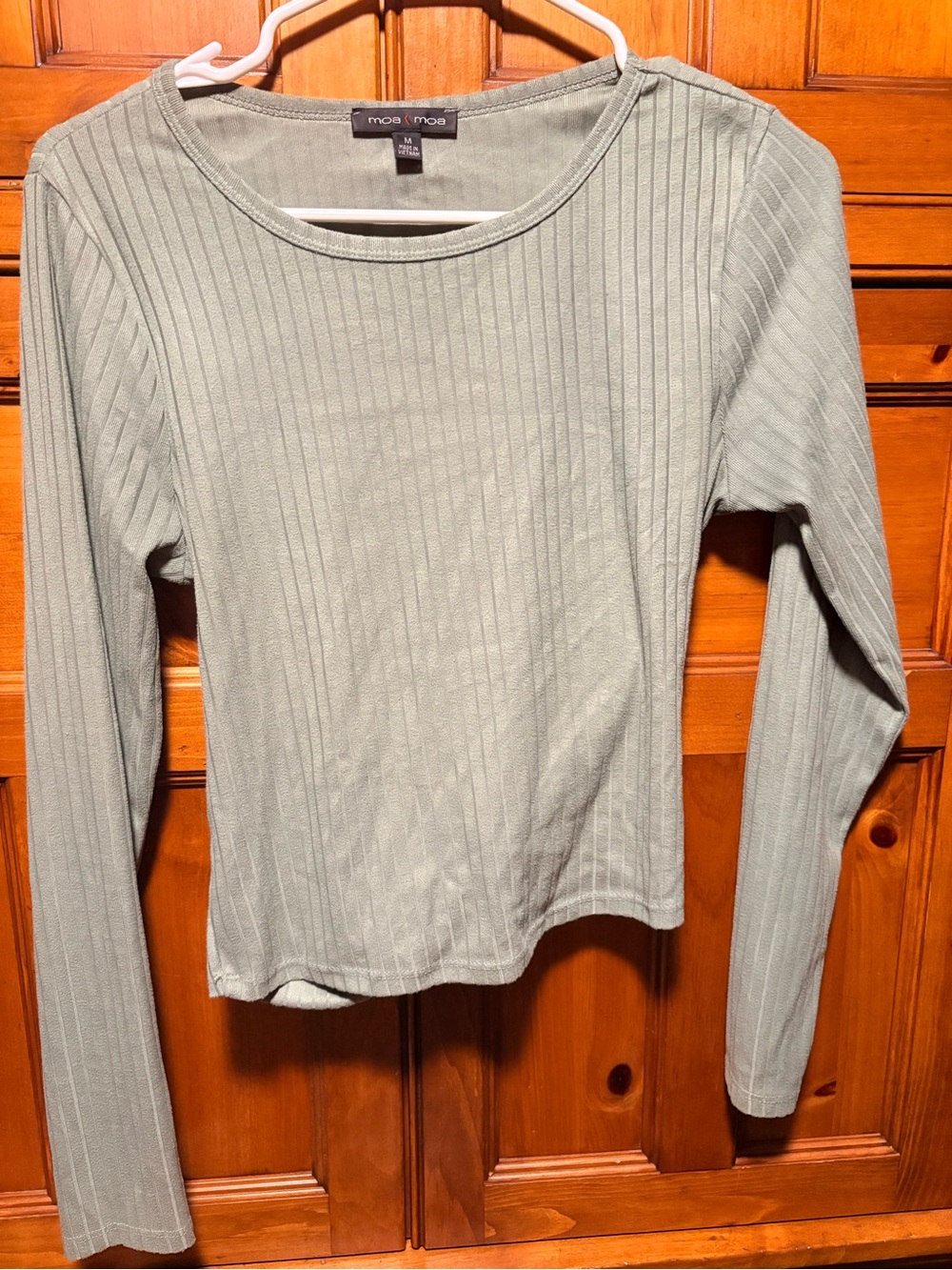 Moa Moa Light Sage Ribbed Long-Sleeve Top